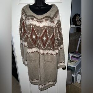 Free People Brown Frosted Fair Isle Cardigan Sweater